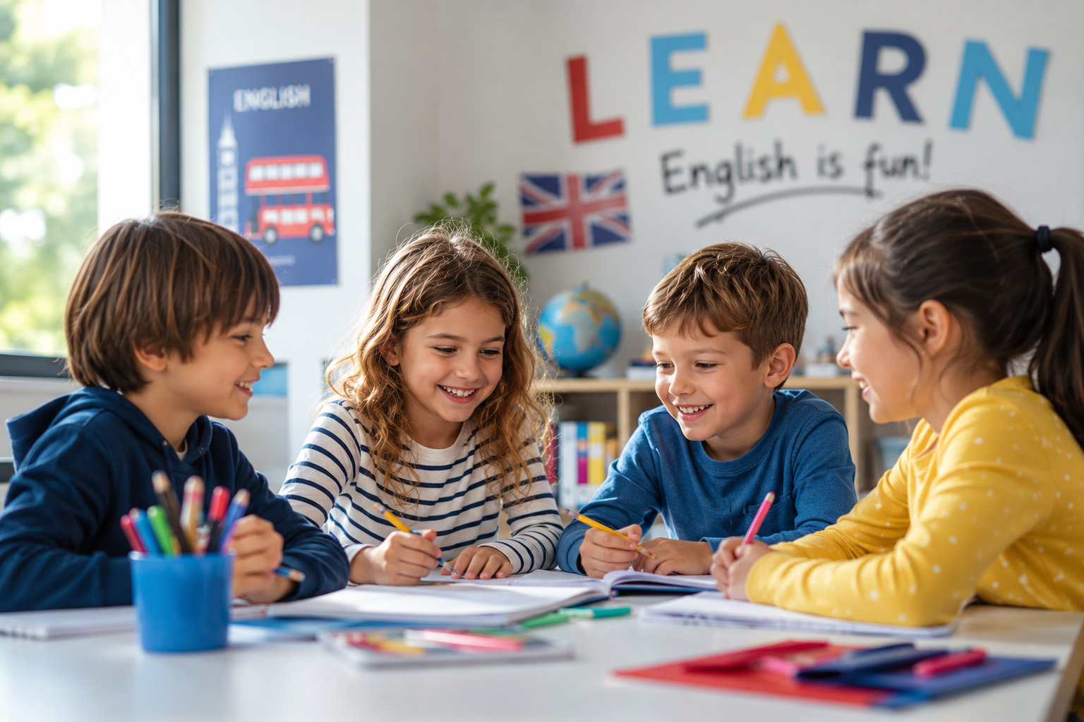 Alunos do programa Juniors de inglês para crianças no ILO em Oeiras